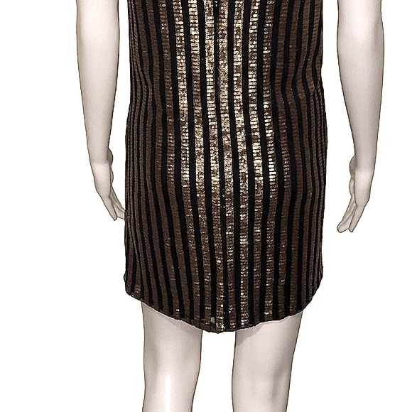 ALI & Jay black gold copper sequins stripes deep V back mini dress size medium - Picture 8 of 11